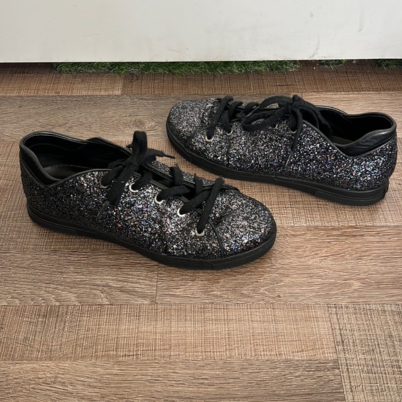 Stuart Weitzman Pipedown Black Glitter Low Top Sneaker - Picture 3 of 12